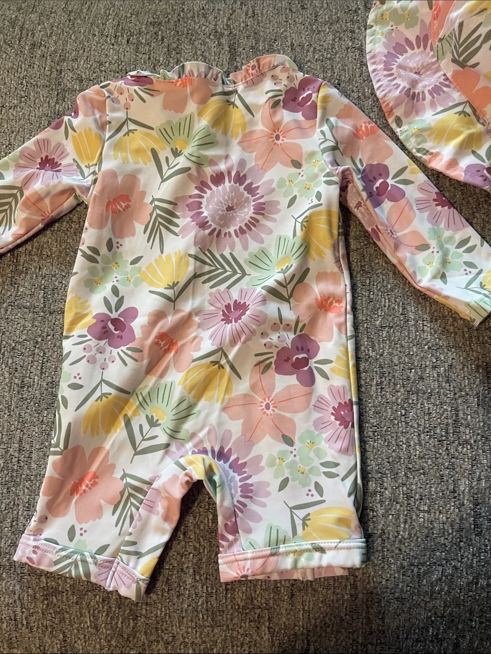 Kids Floral Long-Sleeve Rash Guard Swim Set with Sun Hat - Pastel Floral